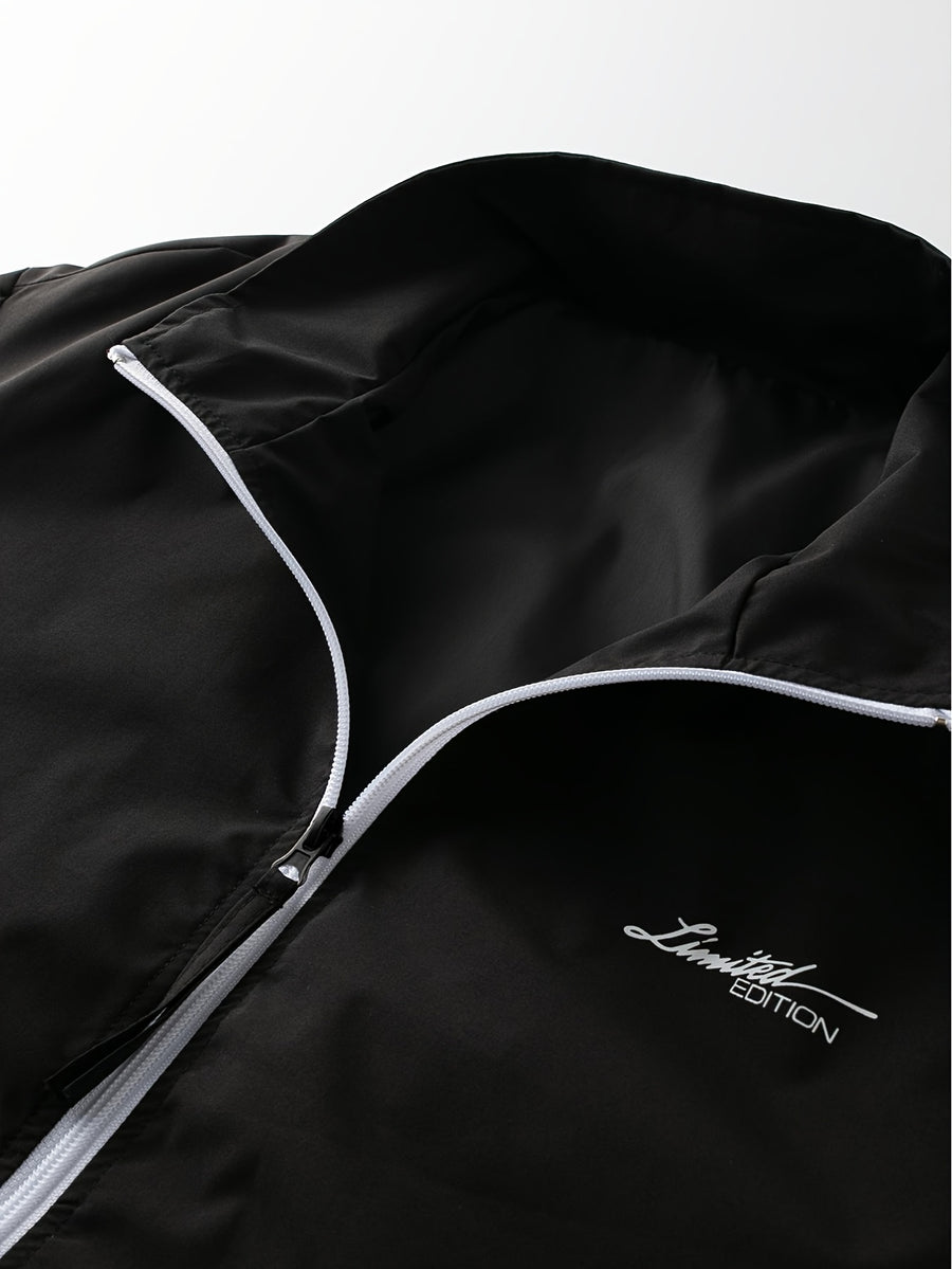 Men'S Sports Casual Jacket with a Contrasting Zipper Design And Print Details, Model JK5653 - Black