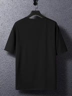 Summer New Men'S Regular Fit Short Sleeve T-Shirt with Chest Brown Small Label Text Print Easy Comfortable Casual Outing Commute All-Match Round Neck Top - Black