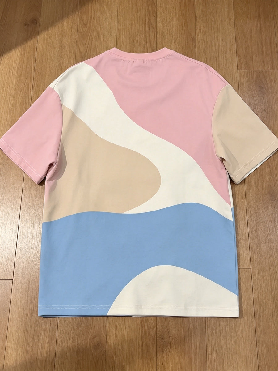 Abstract Print T-Shirt, Suitable for Summer Outings, Fresh Men's Color Block Patchwork Abstract Print T-shirt, Suitable for Summer Outings, Fresh Dopamine Colors - Mixed colors