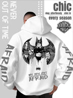 Men'S Hooded Sweatshirt Superhero Villain Group Black And White Comic Print, Batman Good And Evil Characters Gathered Design, Themed English Slogans And Rich Visuals, Dual Sleeves with Eye-Catching Graffiti Art Font - White