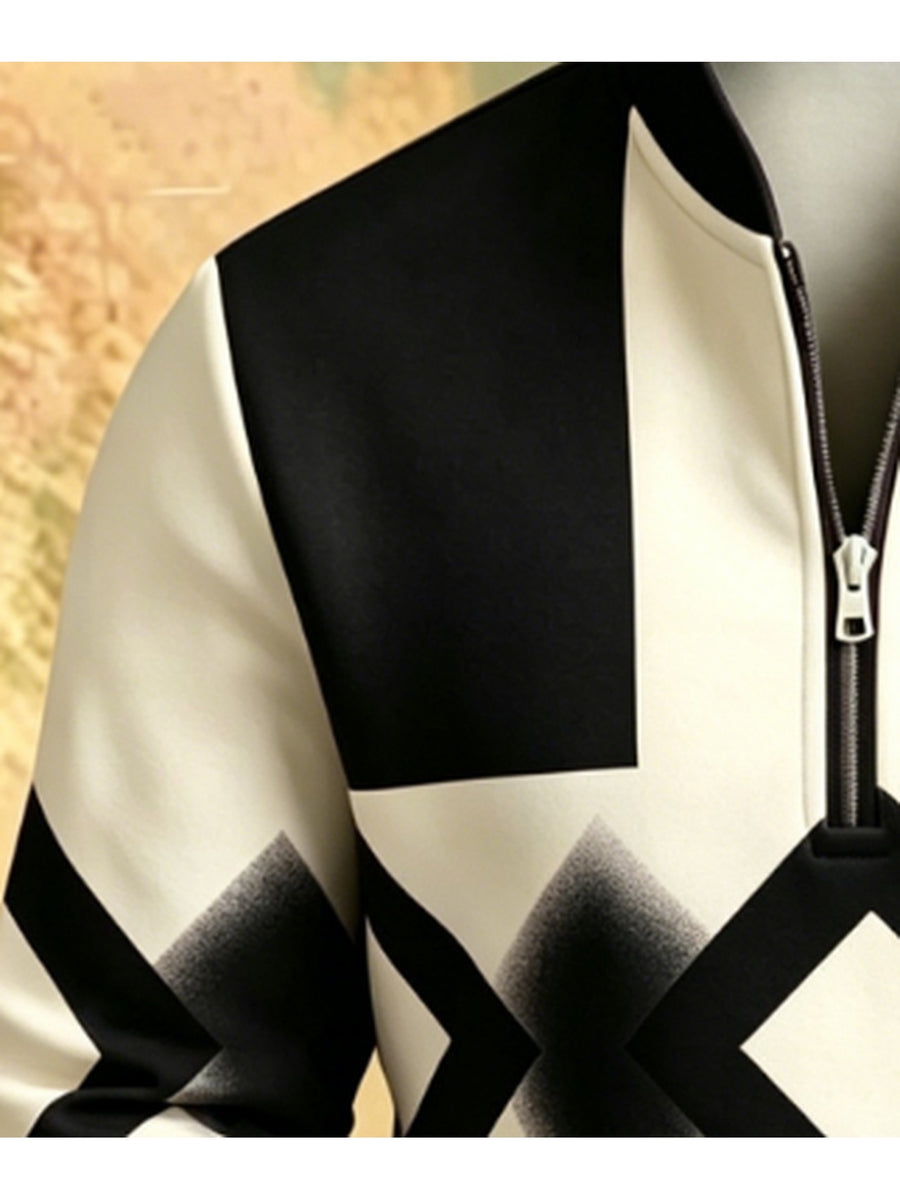 Men's Gradient Pattern Print Half-Zip Stand Collar Sweatshirt, Daily Commute Casual Four-Season Top - Mixed Color 3