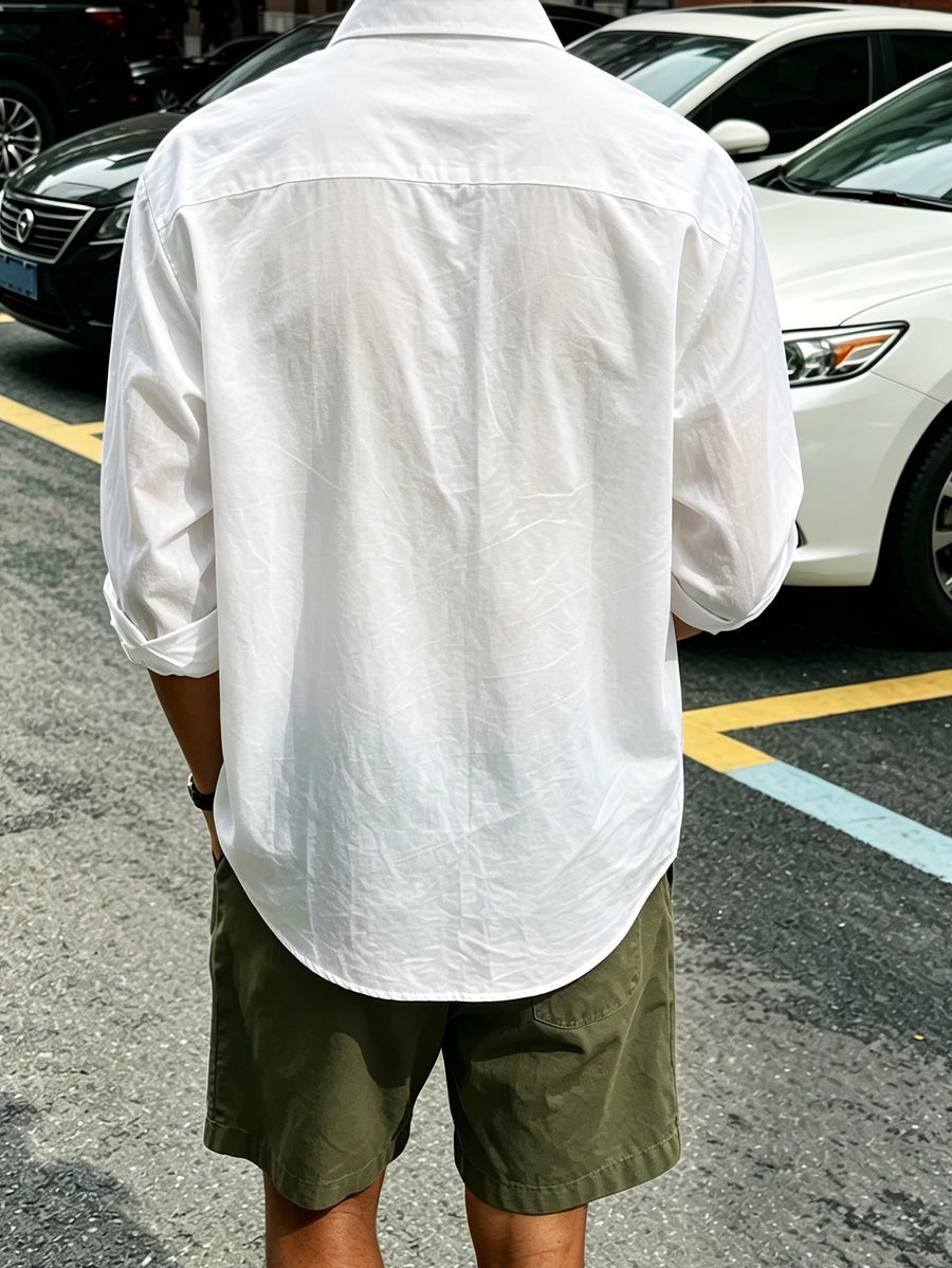 Men's Single-pc Shirt / Fishing / Hunting / Men's Outfits / Men's Designer Clothing / Spring and Autumn Four Seasons Casual Streetwear Outdoor Natural Material Shirt for Men, Comfortable Loose-Fit Long-Sleeve Thin Casual Shirt - White