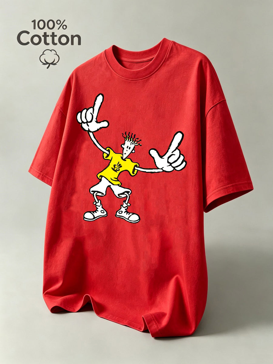 Men's OCISOS Fido Dido Short-Sleeve Shirt - Pure Moisture-Wicking Breathable Round Neck Tee with Fido Dido Print, Suitable for Casual Streetwear, Gym, Outdoor Sports & Casual Attire, Machine Washable for & Young Men - Red
