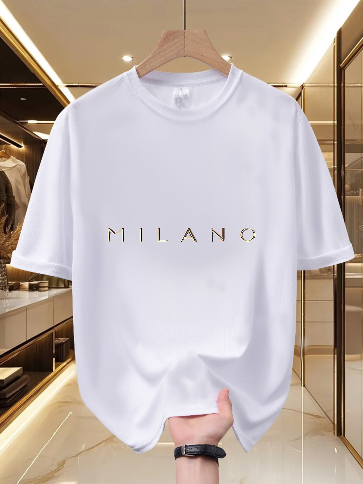 Men's Milano Luxe Logo T-Shirt - Lightweight 100% Polyester Crew Neck Short Sleeve Summer Top with Iconic Milano Print, Casual Streetwear Tee Suitable for Urban Fashion, Machine Washable Regular Fit for & -the- Style - White