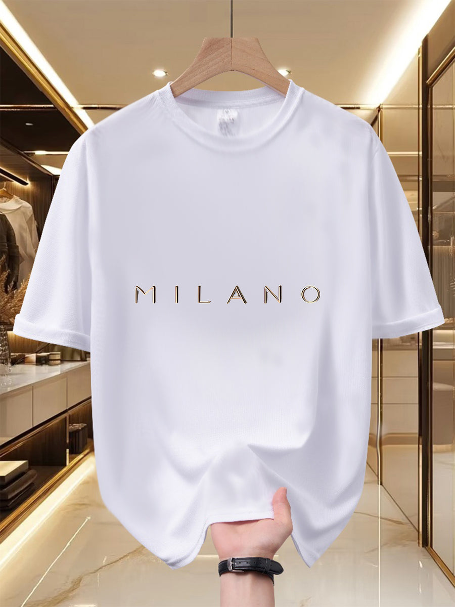 Men's Milano Luxe Logo T-Shirt - Lightweight 100% Polyester Crew Neck Short Sleeve Summer Top with Iconic Milano Print, Casual Streetwear Tee Suitable for Urban Fashion, Machine Washable Regular Fit for & -the- Style - White