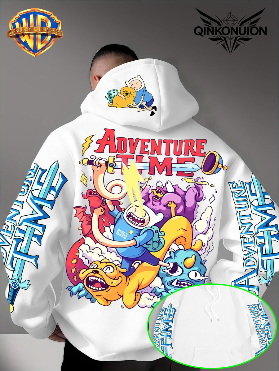 Warner Official Men'S Hoodie, Adventure Treasure Colorful Hot Blood Adventure Trend Printed Design, Machine Washable, Warm And Casual for Autumn And Winter, Daily Drawstring Hoodie, Multi-Functional Sports And Leisure Loose Version - White