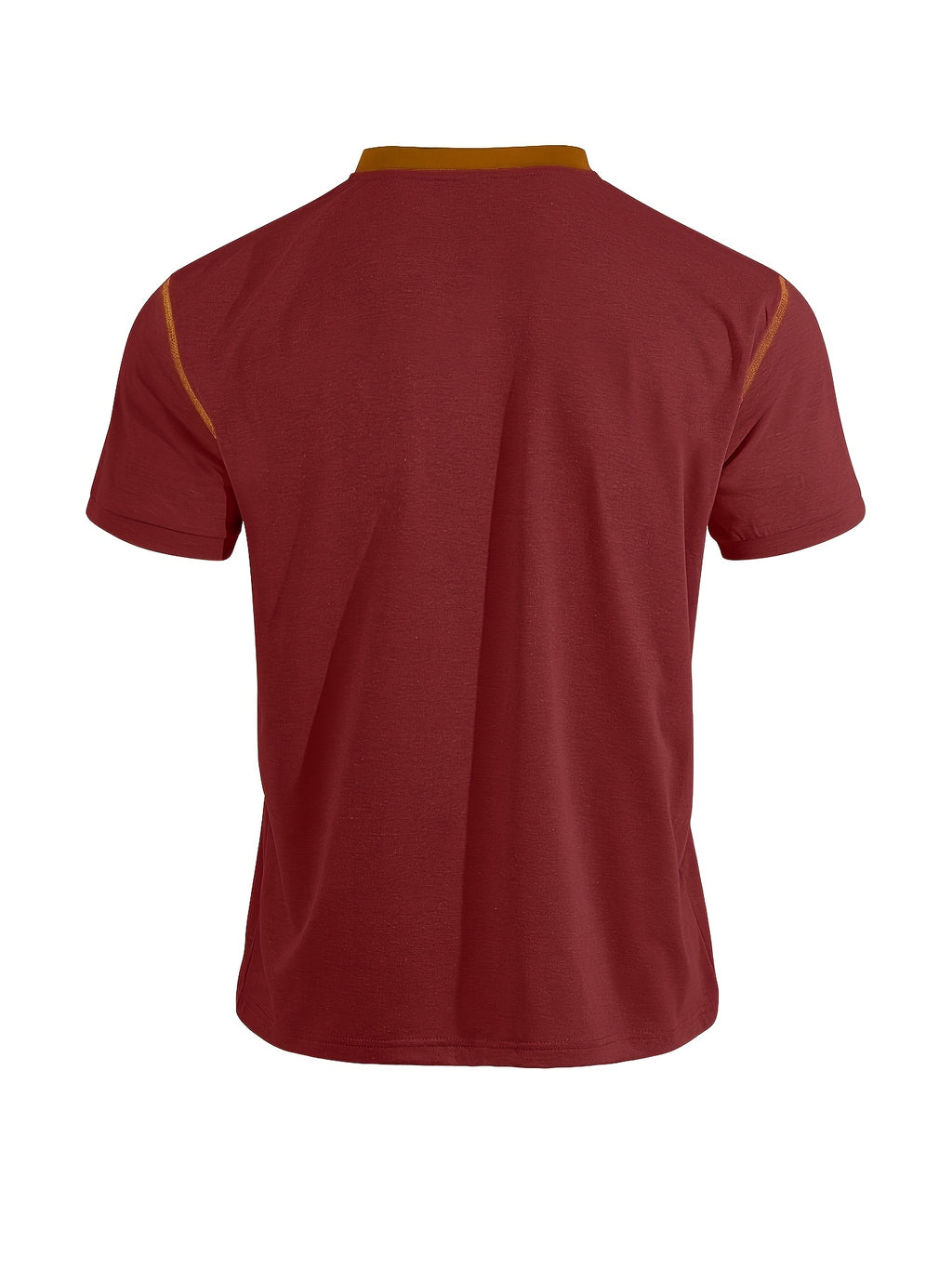 Men'S Spring Summer New Light Luxury Color-Block Henley Collar Short Sleeve T-Shirt, Half-Button 3-Button American Retro Top, High-Stretch Soft And Skin-Friendly Fabric, Breathable And Comfortable - Burgundy