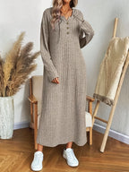 Women's Solid Color Ribbed Hooded Dress - Khaki
