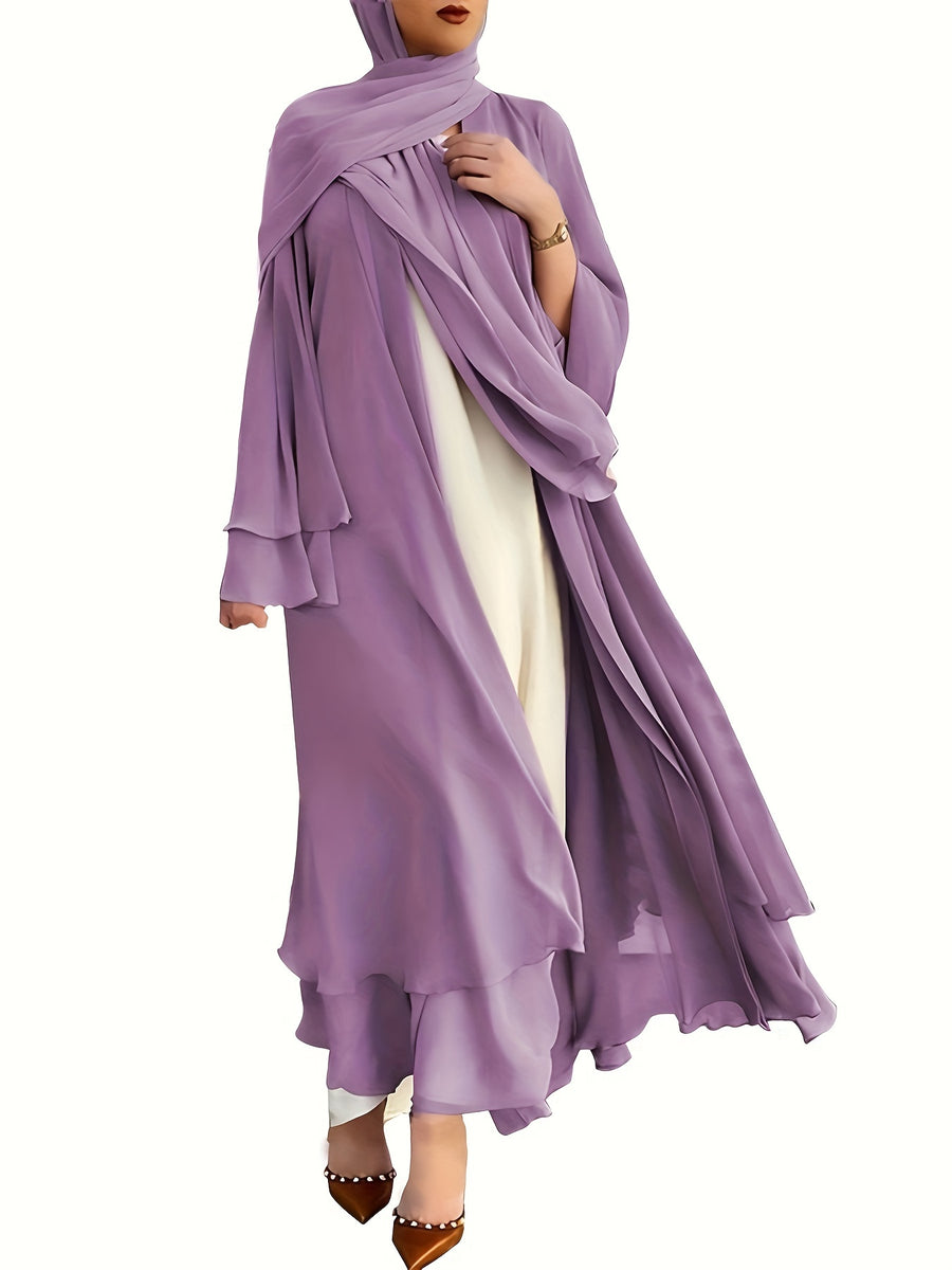 Ramadan Islamic Modest Dress Without Hijab, Long Sleeve Open Front Casual Modest Muslim Dress, Women's Clothing - 【Purple】