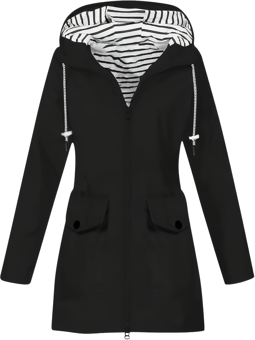 Women's jacket hooded lightweight outdoor long hooded windbreaker - Black