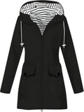 Women's jacket hooded lightweight outdoor long hooded windbreaker - Black
