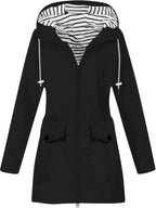 Women's jacket hooded lightweight outdoor long hooded windbreaker - Black