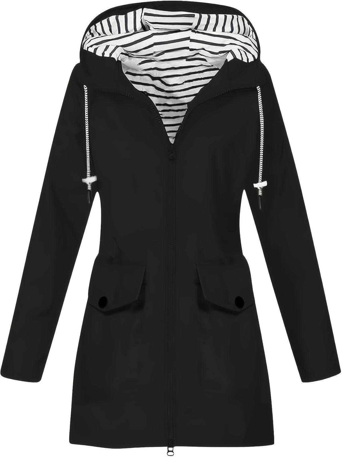 Women's jacket hooded lightweight outdoor long hooded windbreaker - Black