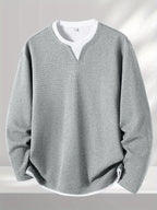 Men'S Spring And Autumn Fashion Waffle Long Sleeve T-Shirt - Grey