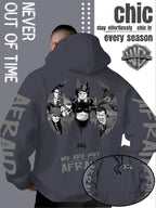 Men'S Hooded Sweatshirt Superhero Villain Group Black And White Comic Print, Batman Good And Evil Characters Gathered Design, Themed English Slogans And Rich Visuals, Dual Sleeves with Eye-Catching Graffiti Art Font - Dark Gray