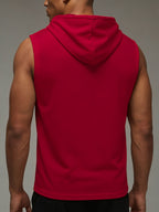 Men's Fashion Solid Color Hooded Sleeveless Vest, Sporty Fitness Casual Style, Adjustable Drawstring Design, Versatile and Stylish Daily Top - Red