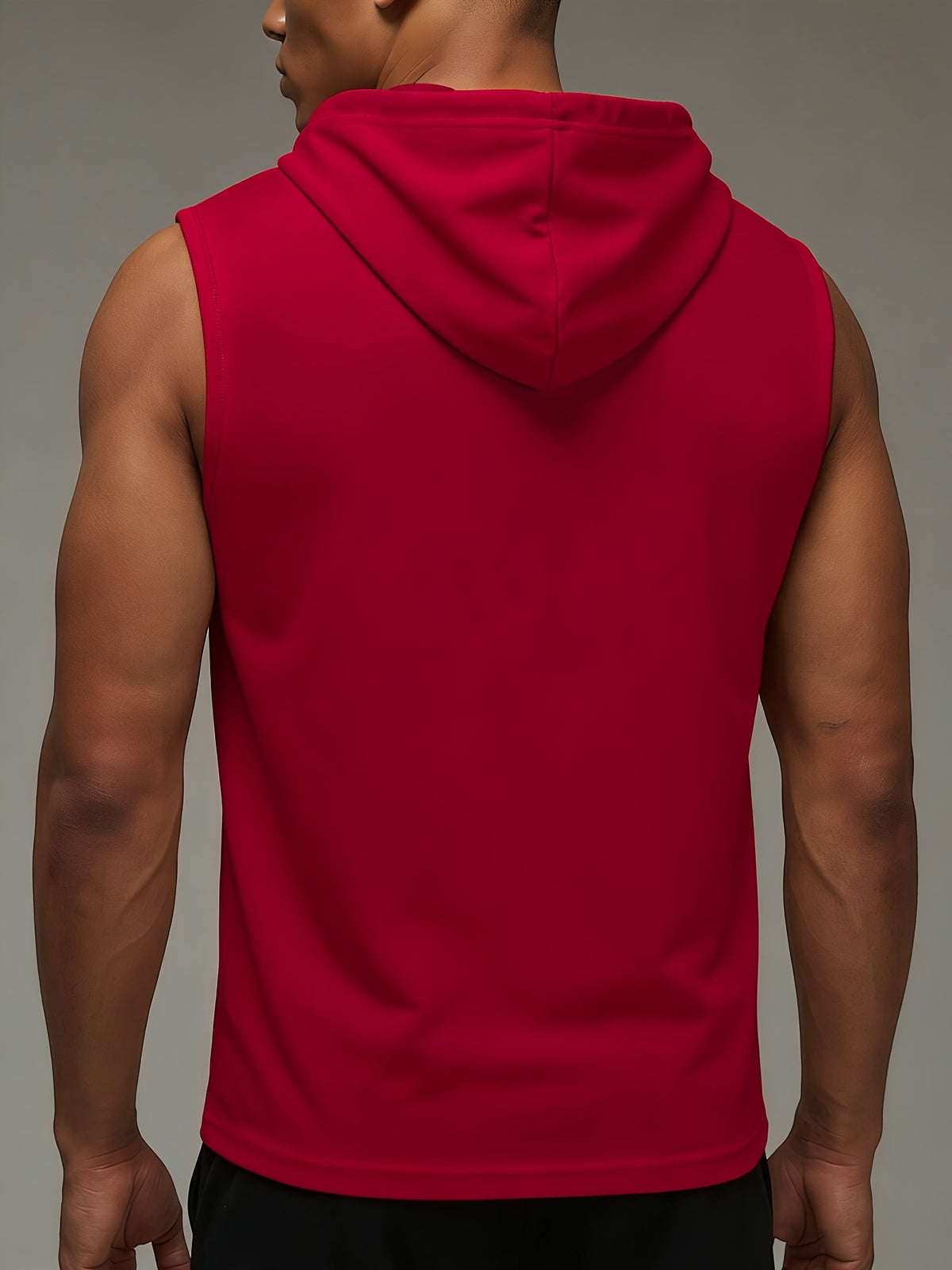 Men's Fashion Solid Color Hooded Sleeveless Vest, Sporty Fitness Casual Style, Adjustable Drawstring Design, Versatile and Stylish Daily Top - Red