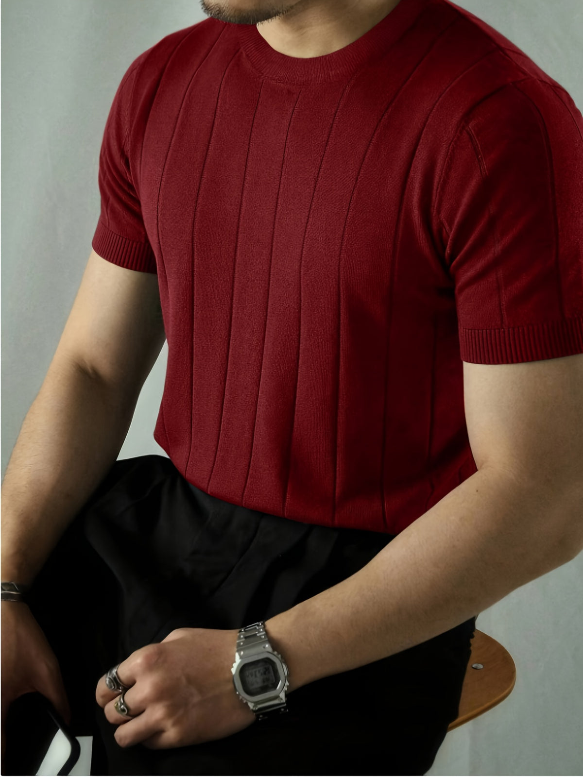 Men's Solid Rib-knit Top - Burgundy