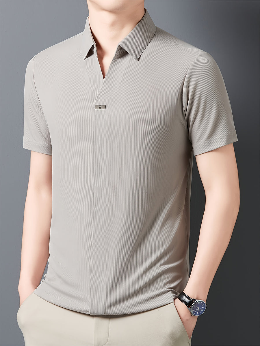 [Qiaoximei OBM] Summer New Men'S Lapel Henley Shirt, Polo Top, Icon Decoration, Suitable for Casual Outings And Versatile Style, Men'S Gift - Light Grey