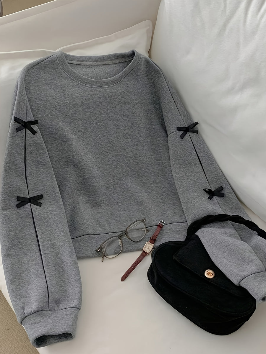 DJ0709048 Directional Design Sense Foreign Style Loose All-Match Bow Round Neck Long Sleeve Sweatshirt Avant-Garde Trendy Outerwear - Dark Gray