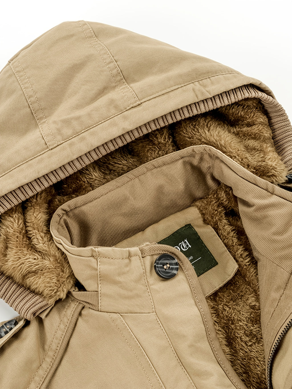 Men's Hooded Shoulder-Patch -Lined Mid-Length Workwear Parka Jacket, Winter Thickened Multi-Pocket Warm Padded Coat, Temperature-Locking, Cold-Resistant, Wear-Resistant, Wrinkle-Resistant, Structured and Stylish, Not Easily Deformed, Easy to Care - Khaki