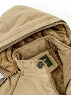 Men's Hooded Shoulder-Patch -Lined Mid-Length Workwear Parka Jacket, Winter Thickened Multi-Pocket Warm Padded Coat, Temperature-Locking, Cold-Resistant, Wear-Resistant, Wrinkle-Resistant, Structured and Stylish, Not Easily Deformed, Easy to Care - Khaki