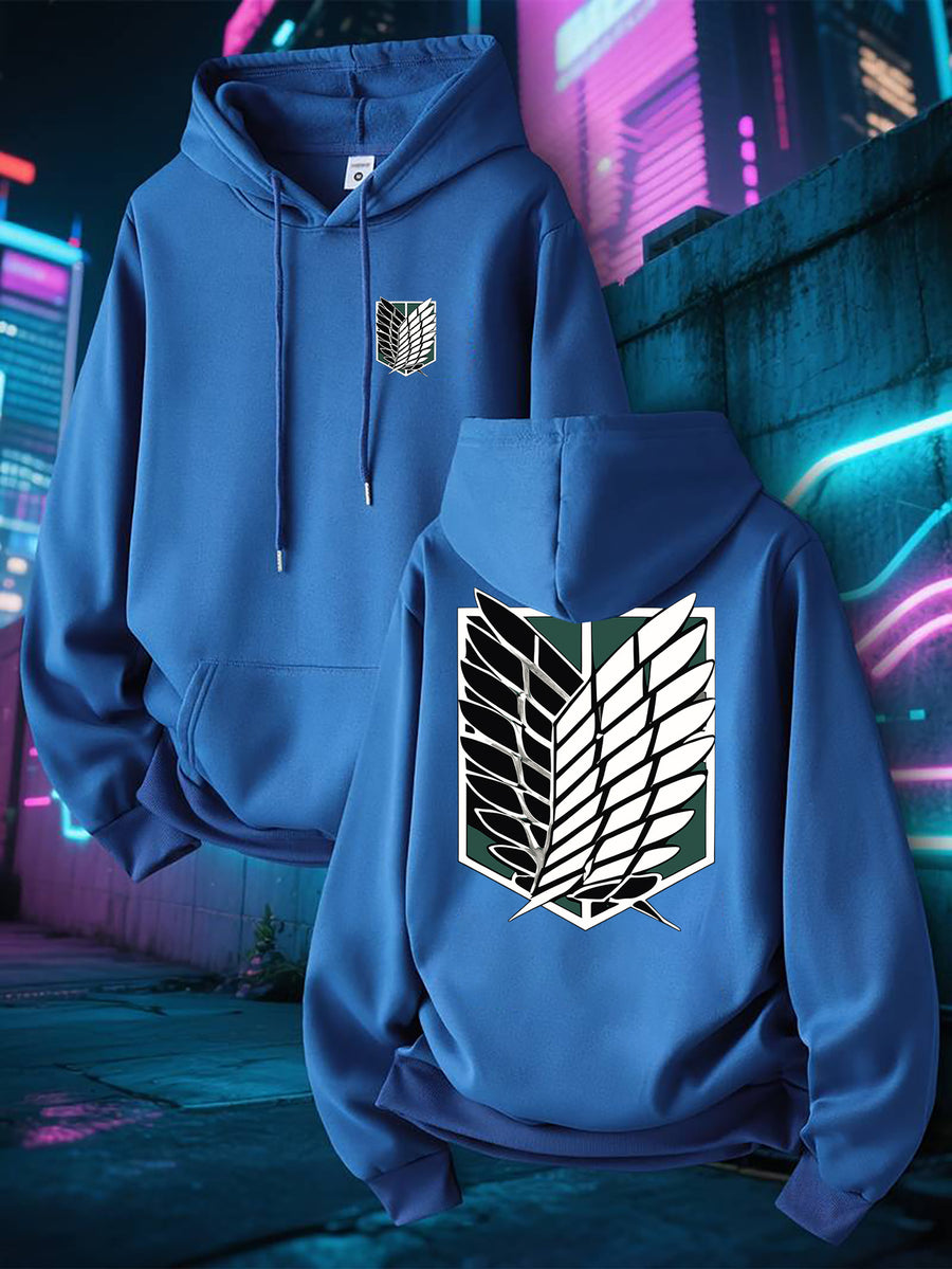 Men's New Trendy Spring/Autumn Hoodie, Casual Daily Comfortable Versatile Drawstring Hooded Sweatshirt, Creative Design, Printed, Front Kangaroo Pocket, Men's Top - Peacock Blue