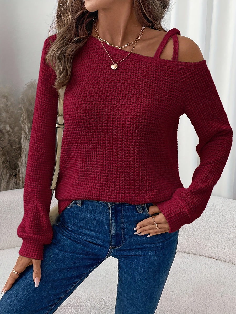 Women's Fashion Cross-Strap Casual Long Sleeve T-Shirt - Burgundy