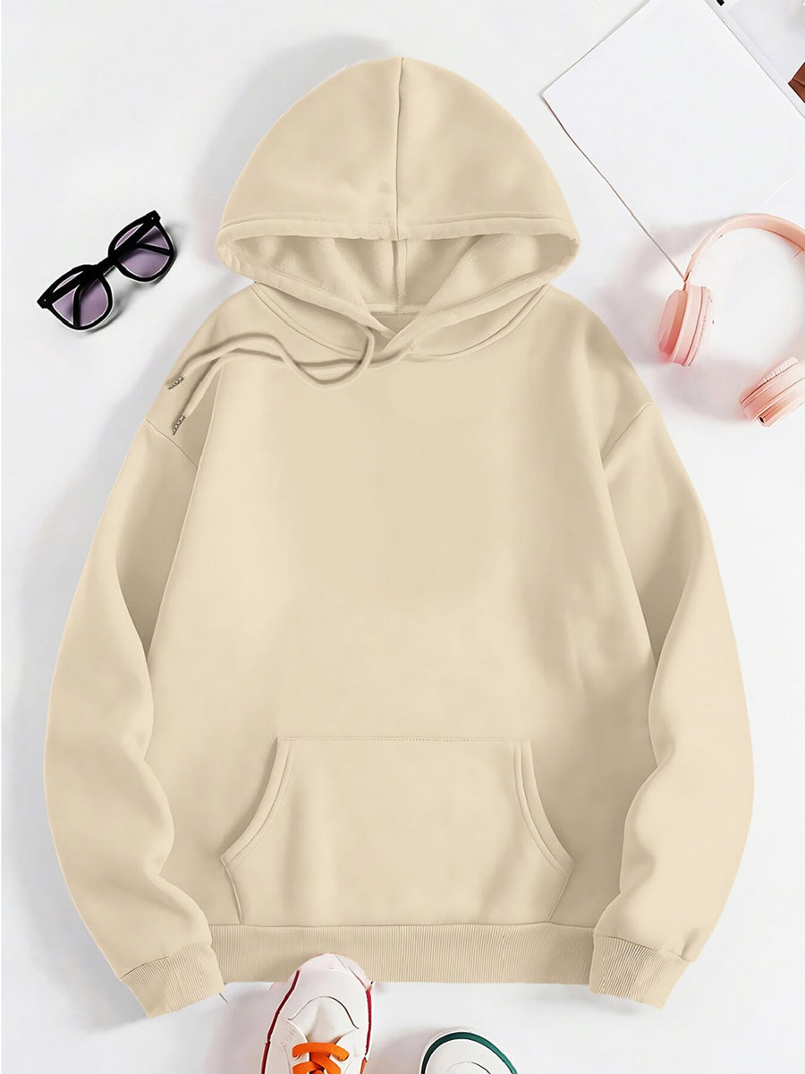 Women's Back Print Hooded Sweatshirt with Back Design - All-Season Casual Sweater, Relaxed Fit Machine Washable Sweaters with Hood, Cozy Sweaters for Women (Geometric/Text/Number/Graphic Prints) - Apricot