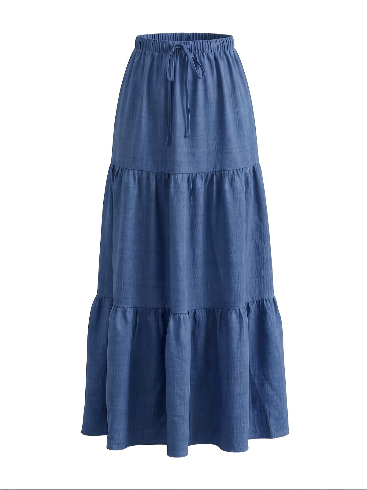 Women'S Drawstring Maxi Skirt Casual Loose Cake Skirt Patchwork Flared Skirt - Blue