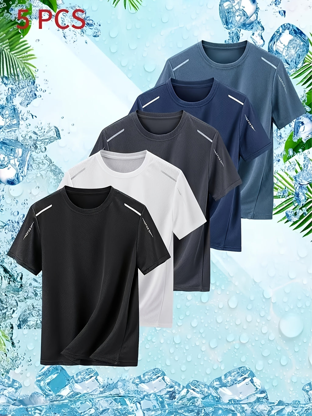 5pcs Men's Quick-Dry Sports T-Shirts - Breathable Moisture-Wicking Crew Neck Short Sleeves, Multiple Colors, Suitable for Gym and Summer Activities, Fitness Apparel - Mixed Color 3