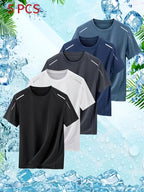 5pcs Men's Quick-Dry Sports T-Shirts - Breathable Moisture-Wicking Crew Neck Short Sleeves, Multiple Colors, Suitable for Gym and Summer Activities, Fitness Apparel - Mixed Color 3