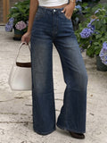 High-Waisted, Height-Enhancing, Versatile, Extra-Long, Floor-Length Denim Pants for Women - Navy Color