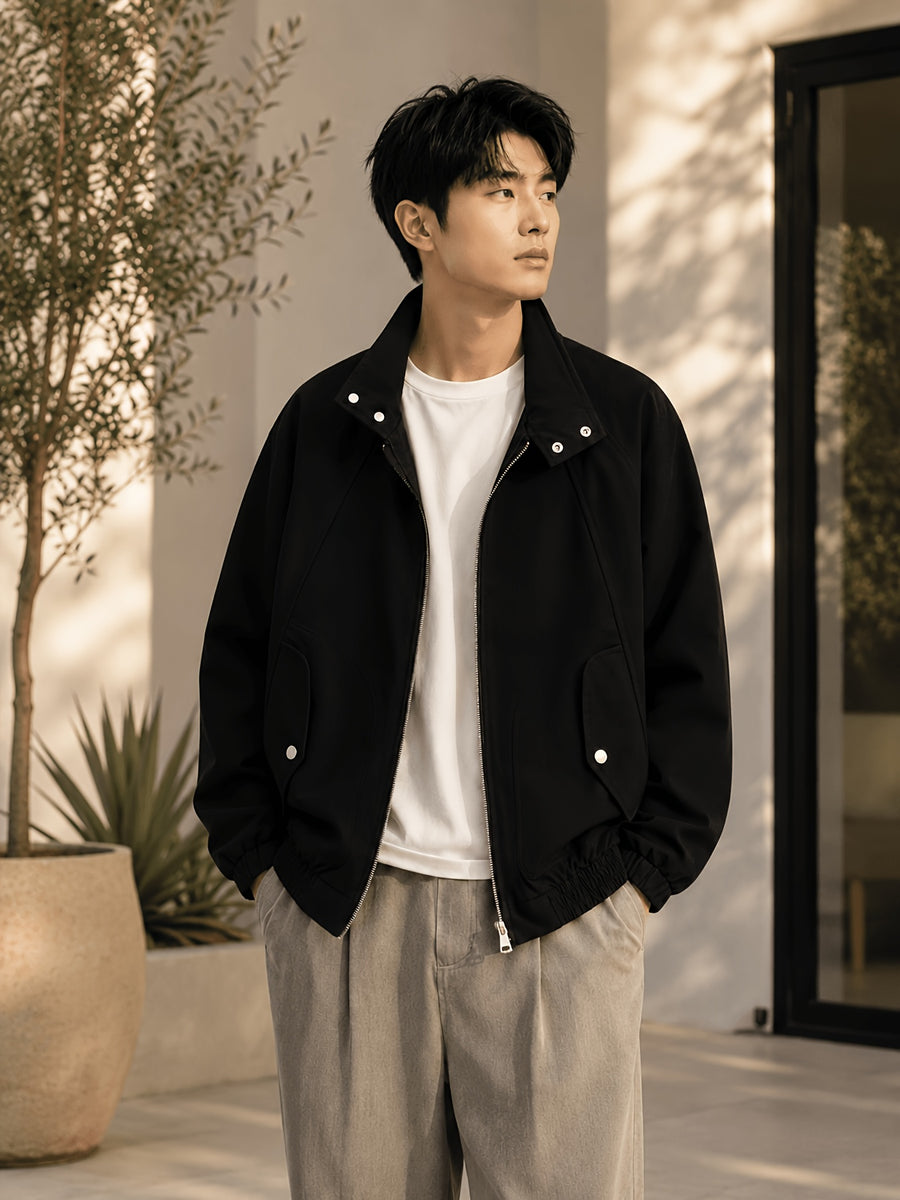 2026 New Men'S Stand-Up Collar Jacket, Windproof Premium Lightweight Breathable Durable Comfortable Fabric, Loose Casual Fit Outerwear, Suitable for Streetwear, Daily Leisure, Commuting, And Outdoor Travel, Full Zipper Closure - Black