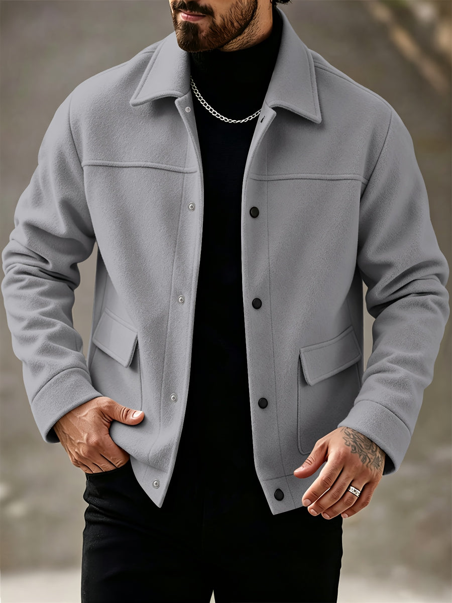 Men's Autumn/Winter Outfit, Loose-Fit Thickened Workwear Jacket, Vintage Lapel Men's Coat - Grey