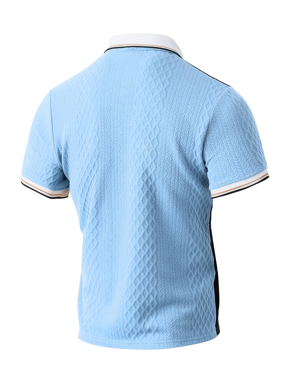 Men's Fashion New Color-Block Polo Shirt with Collar, Jacquard Design, Soft Fabric, Versatile for Outdoor Streetwear and Beach Vacation Outfits - Light Blue