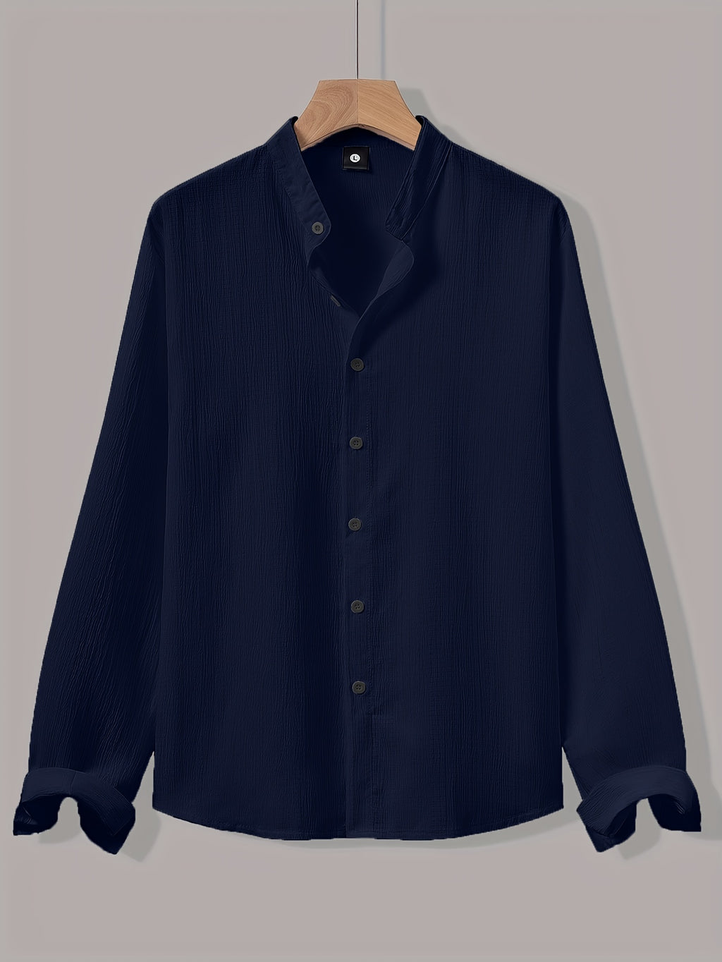 [Qiaoximei OBM] Men'S Clothing New Stand-Collar Solid Color Long Sleeve Shirt, Easy Stand-Collar Design, Spring Autumn Winter High-Quality Men'S Long Sleeve Button-Up Shirt - Suitable for Outdoor Leisure Vacation Travel Formal - Navy Color