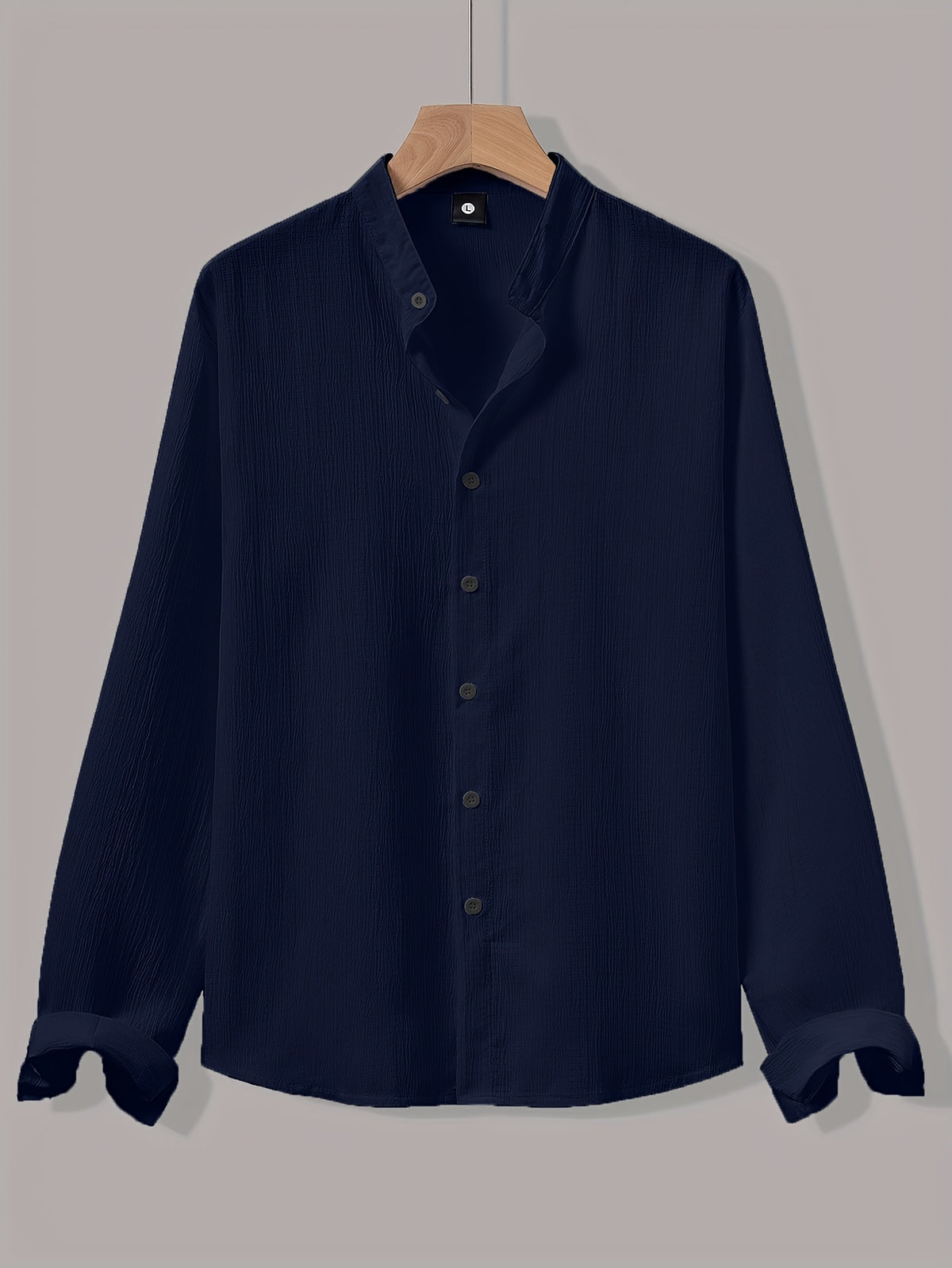 [Qiaoximei OBM] Men'S Clothing New Stand-Collar Solid Color Long Sleeve Shirt, Easy Stand-Collar Design, Spring Autumn Winter High-Quality Men'S Long Sleeve Button-Up Shirt - Suitable for Outdoor Leisure Vacation Travel Formal - Navy Color