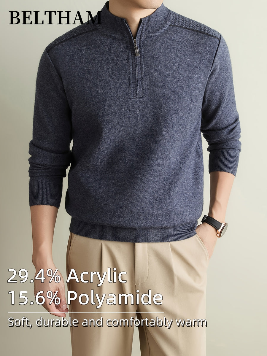Autumn Winter Men'S Long Sleeve Pullover Knit Sweater, Ideal Gift for Father And Husband, Mock Neck Zipper Design, Warm Soft Comfortable Knitted Jumper, Elegant Fashion Top for Daily Casual Sports Fishing Camping Outdoor Wear - Medium Gray