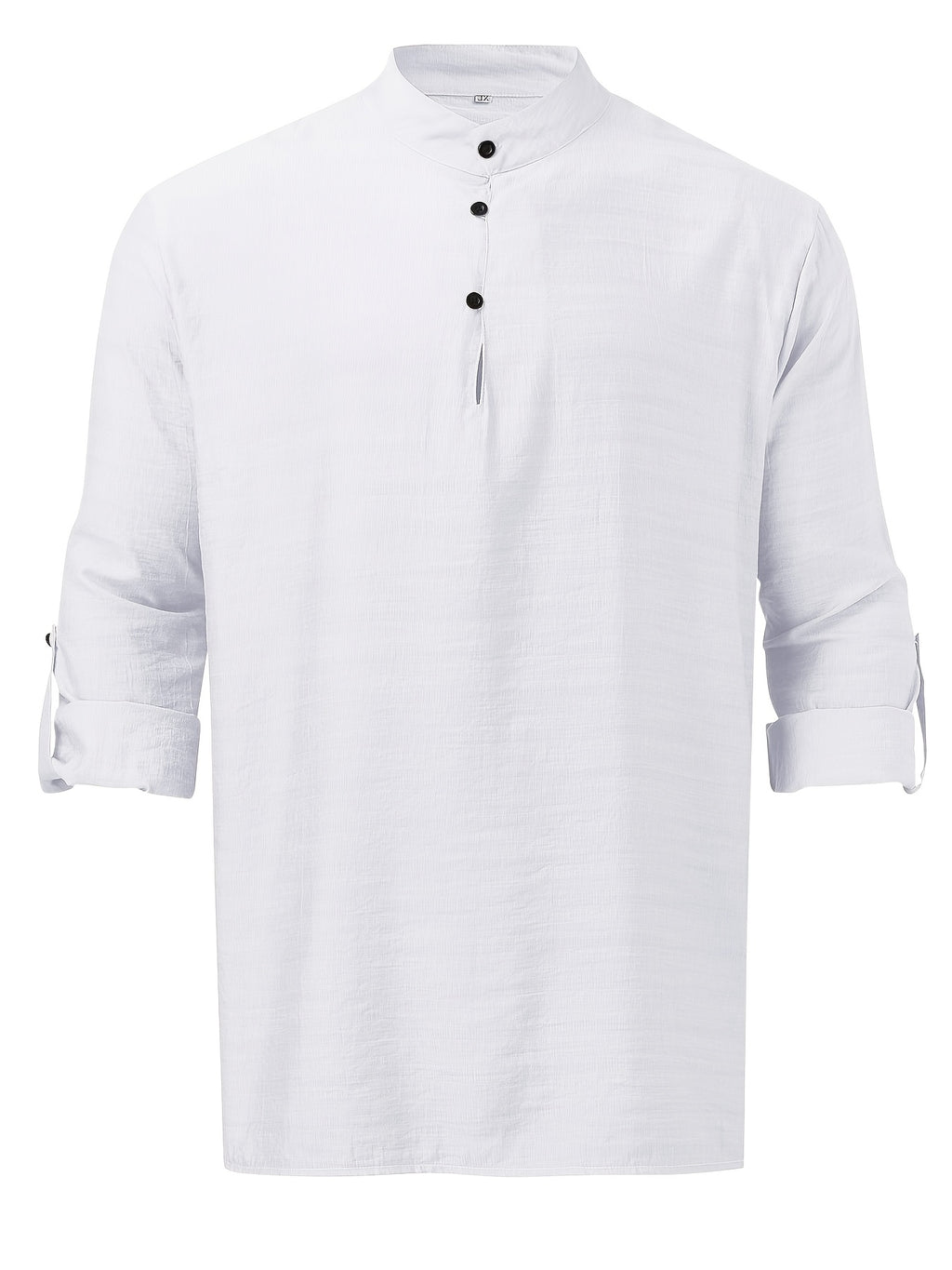 Men'S Fashion New Spring And Autumn Tops Featuring a Stand Collar Henley Shirt, with a Half-Open Single Row of Buttons, Perfect for Outdoor Beach Wear - White