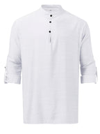 Men'S Fashion New Spring And Autumn Tops Featuring a Stand Collar Henley Shirt, with a Half-Open Single Row of Buttons, Perfect for Outdoor Beach Wear - White
