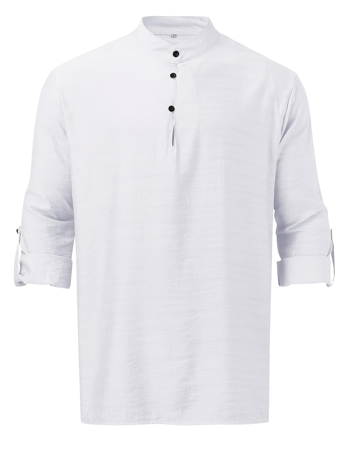 Men'S Fashion New Spring And Autumn Tops Featuring a Stand Collar Henley Shirt, with a Half-Open Single Row of Buttons, Perfect for Outdoor Beach Wear - White