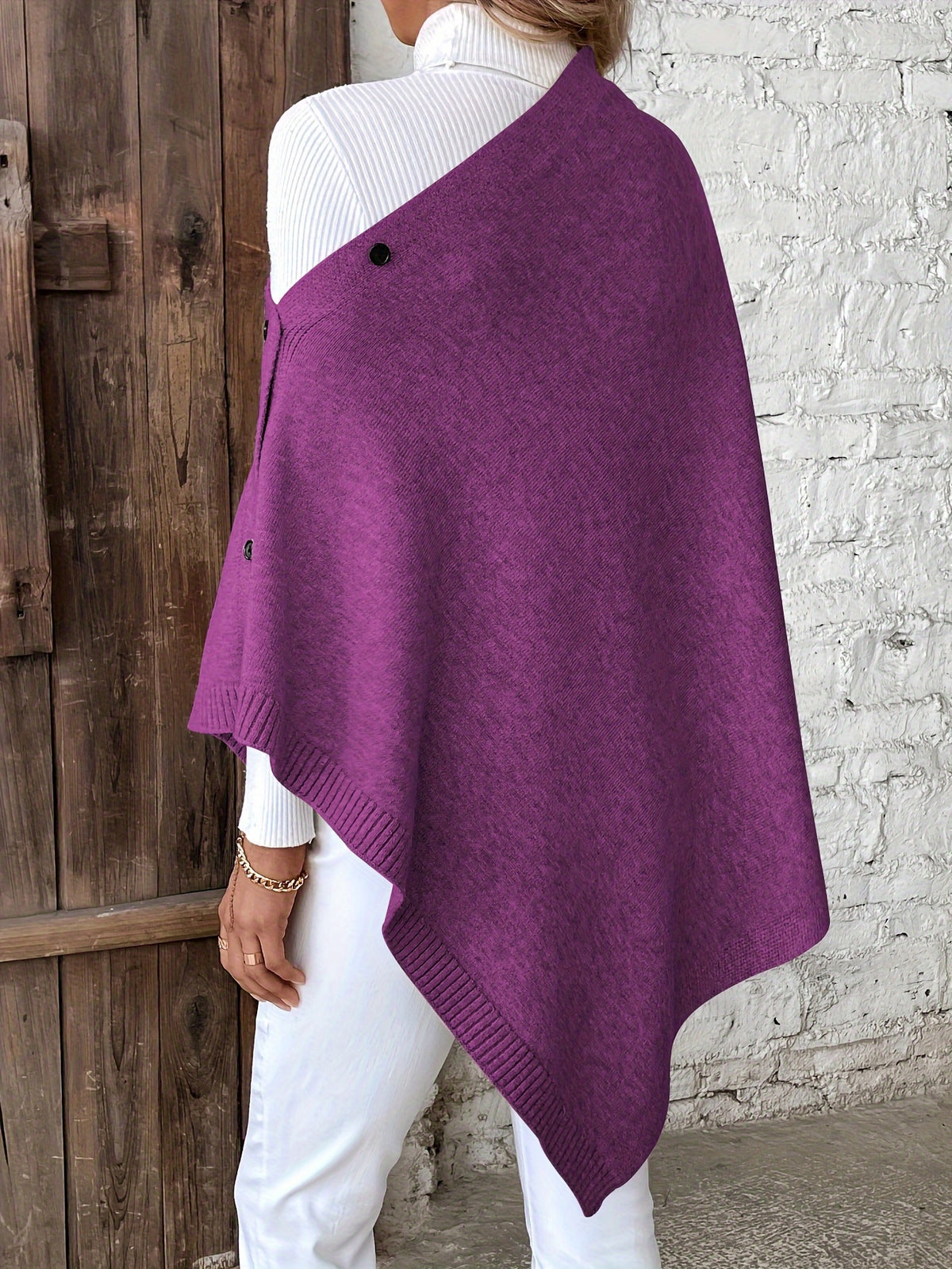 A Versatile Cape That Can Be Styled in Various Ways Throughout The Year, Featuring an Elegant Design, Solid Colors, Buttons, And Suitable for Air-Conditioned Environments - Purple