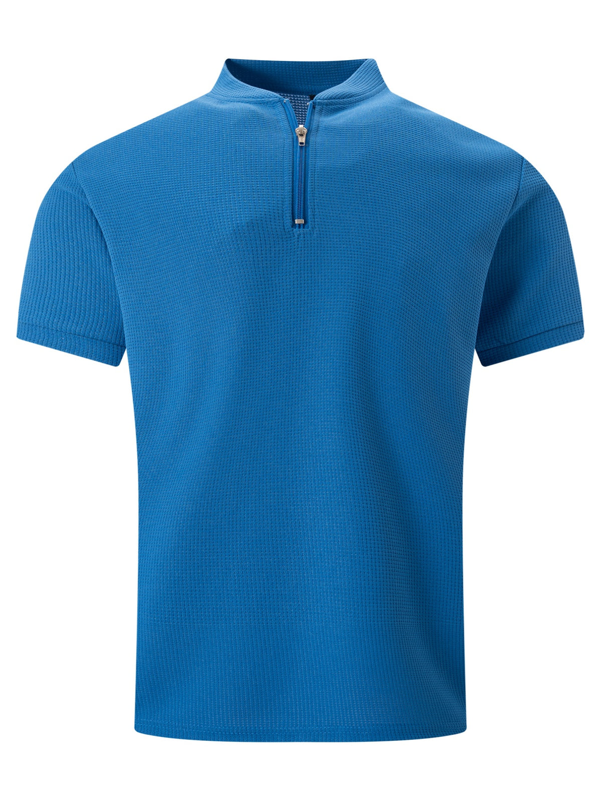 Men'S Waffle Breathable Polo Shirt, Solid Color Stand Collar Half-Zip Short-Sleeve Top, Soft And Comfortable Garment for Outdoor Trips And Daily Wear - Royal Blue