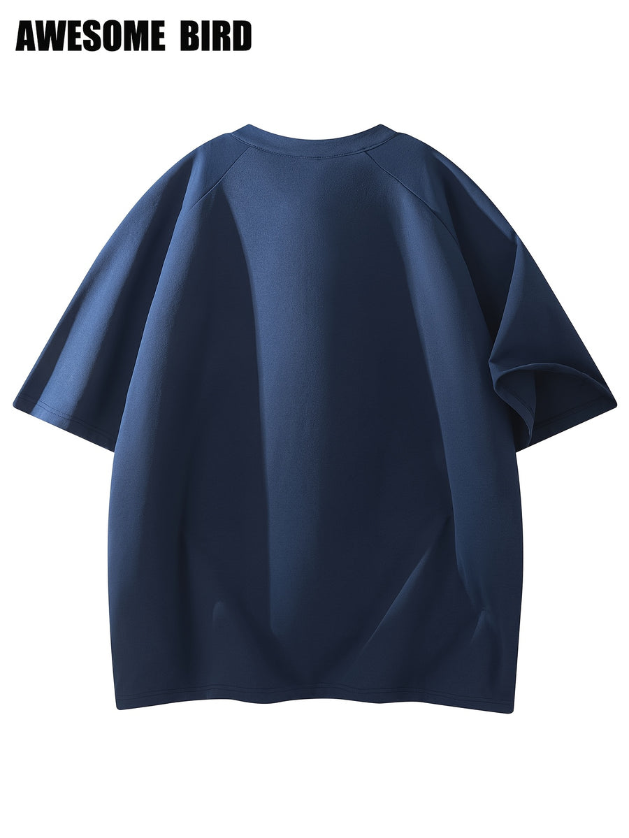 American Summer Couple Lightweight Quick-Drying Color-Blocking Half-Zip Raglan Sleeve Sports Short-Sleeved T-Shirt Men'S Training - Navy Color