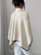 Women's Autumn/Winter French-Style Elegant and Gentle Casual Everyday Versatile Simple High-Quality Texture Solid Color Cross V-Neck Niche Design Loose Batwing Sleeve Pullover Cape Top - Apricot