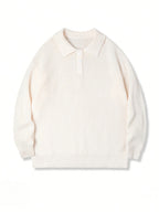 Autumn Wear Back to School Opening Clothes Autumn Winter Trendy Japanese Korean Easy Men'S Casual Loose Polo Neck Half-Button Pullover Long Sleeve Sweater - Apricot