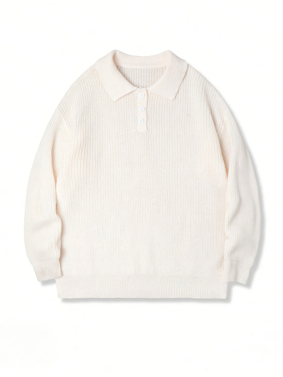Autumn Wear Back to School Opening Clothes Autumn Winter Trendy Japanese Korean Easy Men'S Casual Loose Polo Neck Half-Button Pullover Long Sleeve Sweater - Apricot