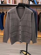 Men'S Autumn Winter Easy Knit Cardigan Warm Plaid Casual Jacket - Camel
