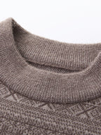 Autumn Winter Knit 3D Solid Round Neck Sweater, Basic Knit Pullover Top for Men, Fashionable Long Sleeve Sweater, Size Y - Deep Gray